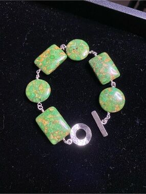 Green Mohave Turquoise Sterling Silver Stone Link Bracelet